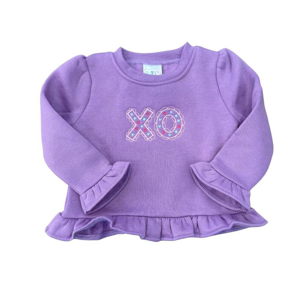 NEW LOVE THAT COTTON girl's ruffle bottom sweatshirt in lavender xo
